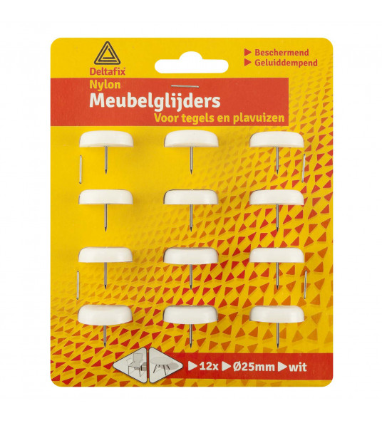 MEUBELGLIJDER NYLON WIT 25 MM MET NAGEL 12 STUKS