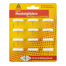 MEUBELGLIJDER NYLON WIT 30 MM MET NAGEL 12 STUKS