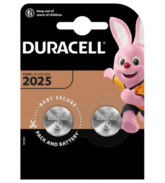 DURACELL BATTERIJ LITHIUM KNOOPCEL 3V CR2025 (2 STUKS)