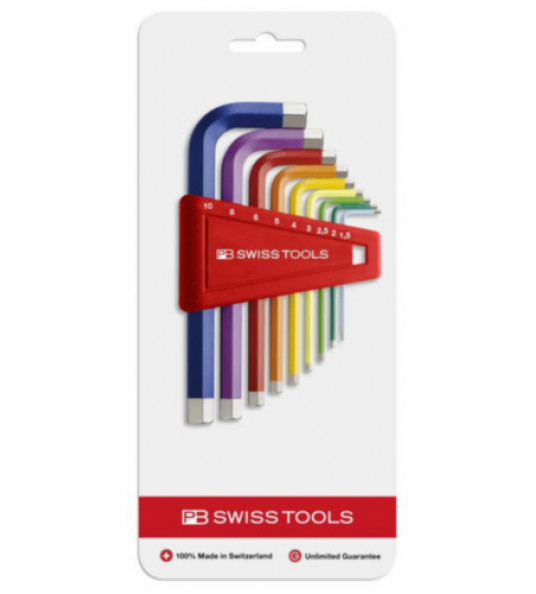 STIFTSLEUTELSET BZK 1,5-10MM 9-DELIG RAINBOW IN HOUDER OP KAART