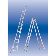 BOUW-LADDER, 2 X 10 SPORTEN, OPEN VOET, VRIJSTAAND