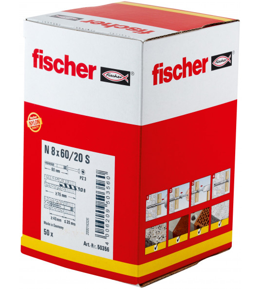 FISCHER NAGELPLUG N 8X60/20 S (DOOS 50 STUKS) FISCHER NAGELPLUG N 8X60/20 S (DOOS 50 STUKS)