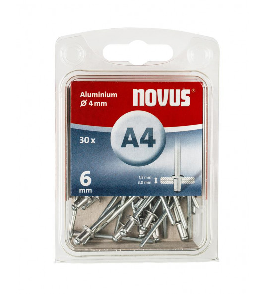 NOVUS BLINDKLINKNAGEL A4 X 6MM, ALU SB, 30 ST.