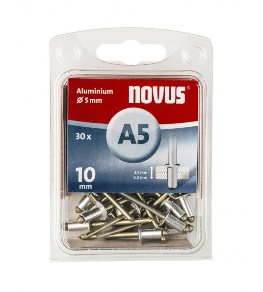 NOVUS BLINDKLINKNAGEL A5 X 10MM, ALU SB, 30 ST.