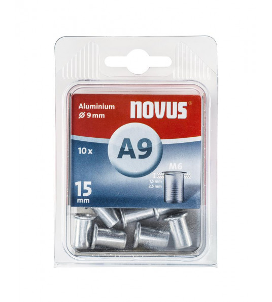 NOVUS BLINDKLINKMOER M6 X 15MM ALU 10 ST.