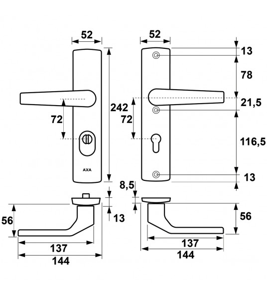AXA PREMIUM VEILIGHEIDSBESLAG ZWART KRUK ARROW PC72 ANTI-KERNTREK
