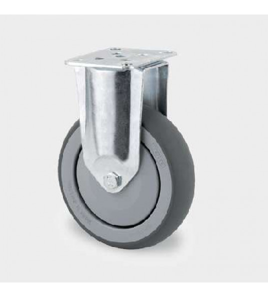 BOKWIEL 100MM RUBBER GRIJS KOGELLAGER OP PLAAT 100KG